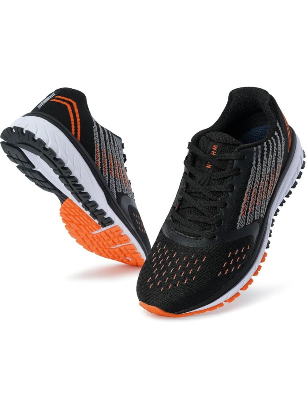 Joomra Men's Black Orange Closed Toe Cushioned Athletic Lace Up Sneakers Shoes